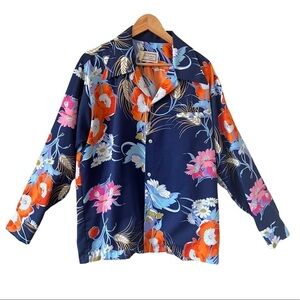 MALUNA HAWAII Vintage 60’s/70’s Tropical Flower Button Down Blouse Size L